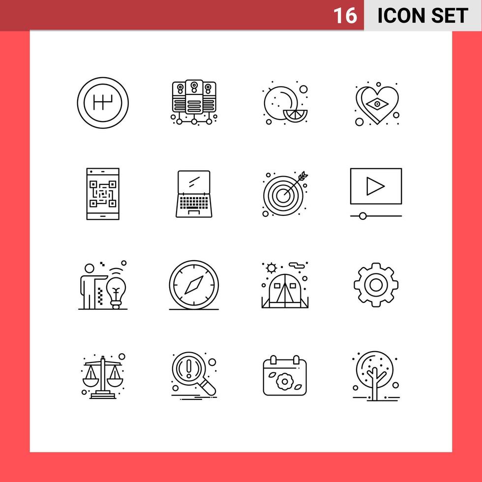 16 User Interface Outline Pack of modern Signs and Symbols of computer scan brazil qr code Editable Vector Design Elements