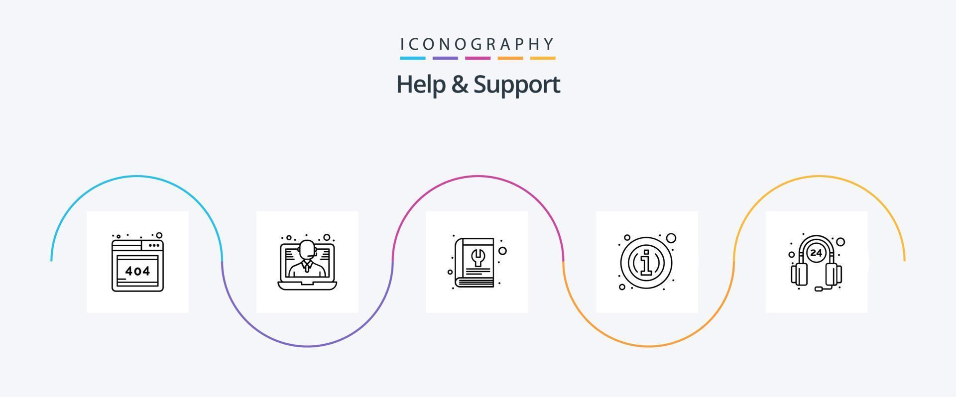 Help And Support Line 5 Icon Pack Including help. information. manual. details. about vector