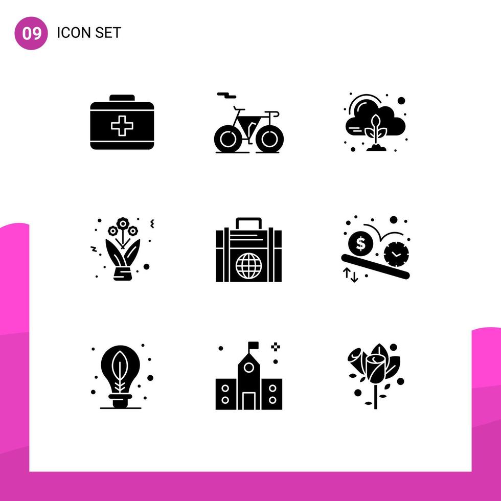 Pictogram Set of 9 Simple Solid Glyphs of globe investment control business present Editable Vector Design Elements