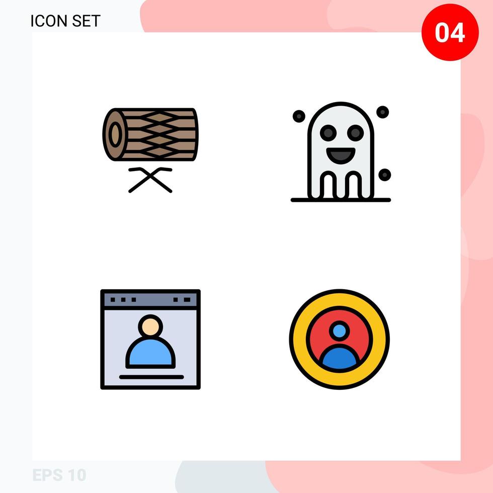 Editable Vector Line Pack of 4 Simple Filledline Flat Colors of drum halloween parade copy interface Editable Vector Design Elements