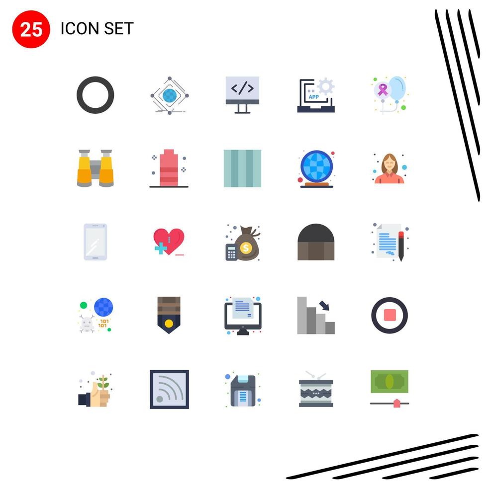 User Interface Pack of 25 Basic Flat Colors of cancer programming computer development coding Editable Vector Design Elements