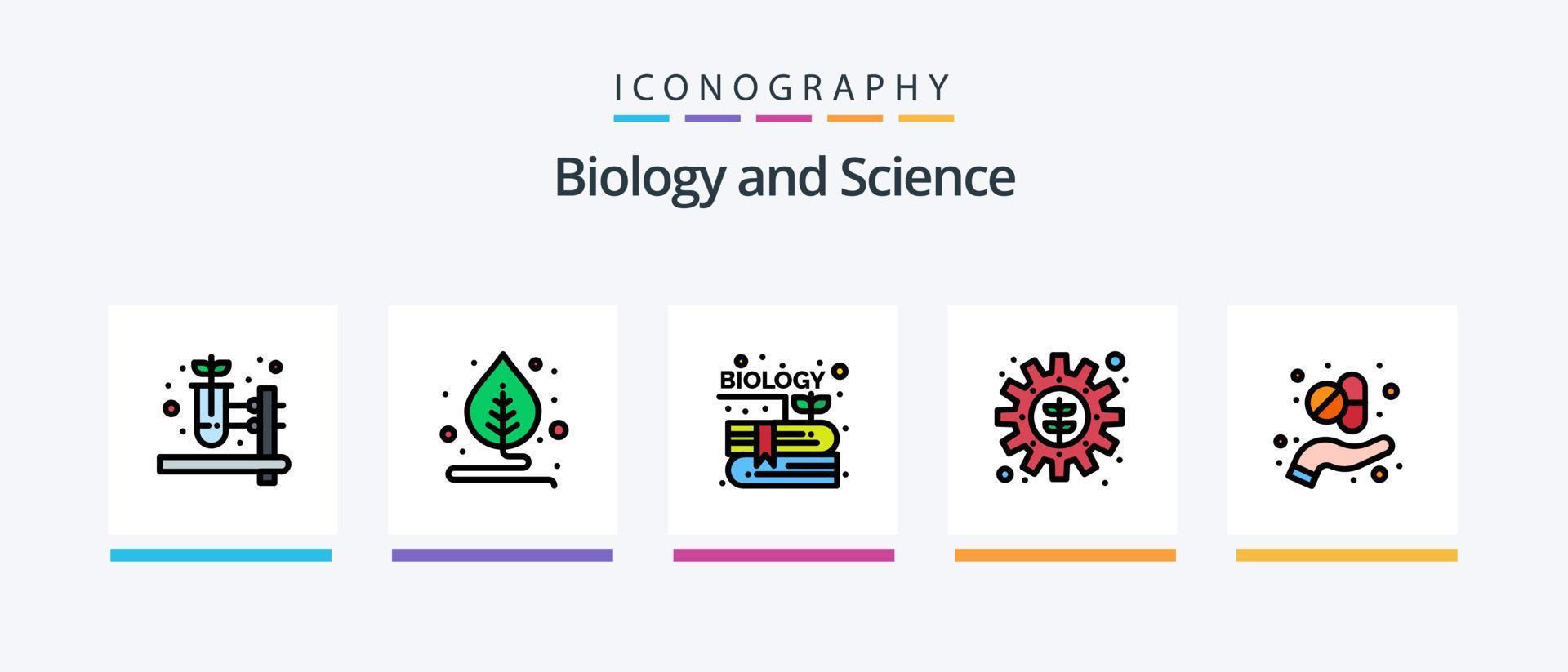 la línea de biología llenó el paquete de 5 íconos que incluye el matraz. planta. mostrar. jardín. pantalla. diseño de iconos creativos vector