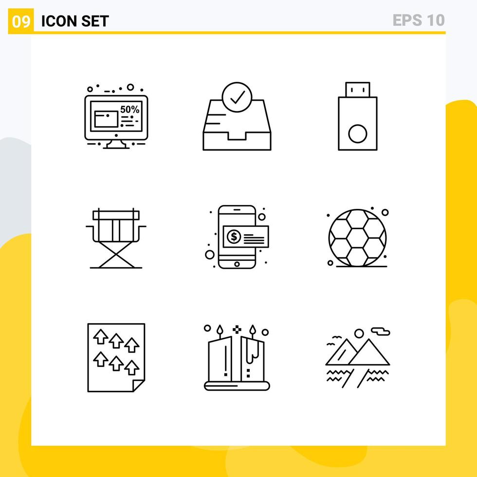 9 Thematic Vector Outlines and Editable Symbols of coin directors devices director technology Editable Vector Design Elements