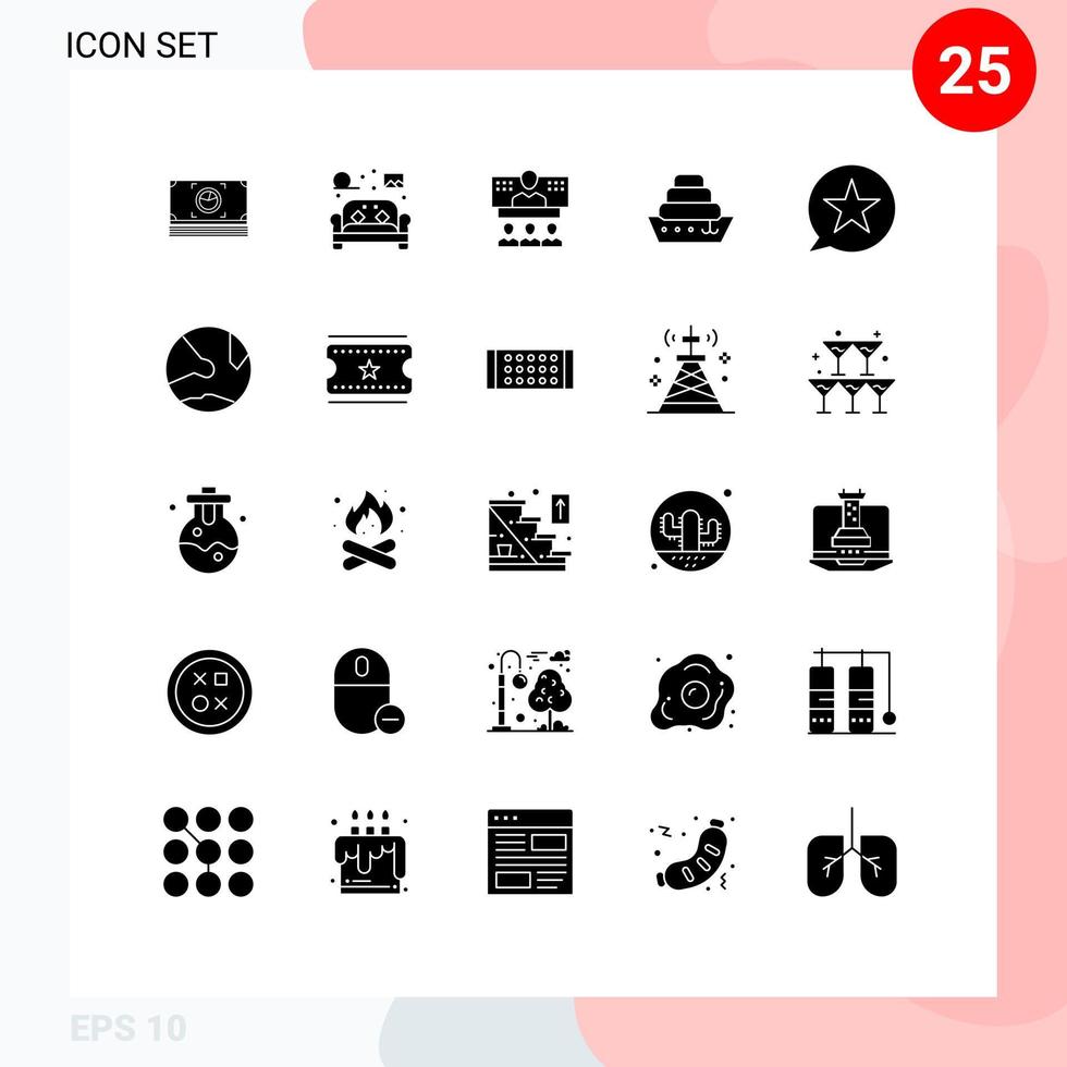 Modern Set of 25 Solid Glyphs and symbols such as vessel cruise sofa online connection Editable Vector Design Elements