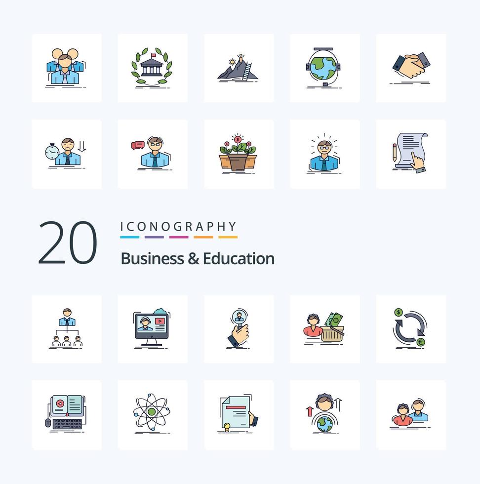 20 Business And Education Line Filled Color icon Pack like basket salary online people find vector