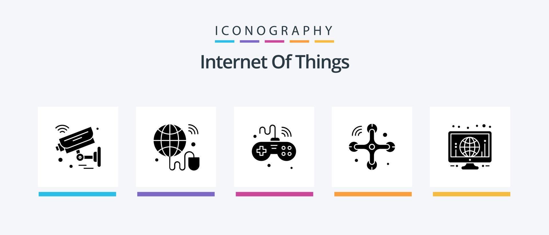 paquete de iconos de glifo 5 de internet de las cosas que incluye internet de las cosas. conexiones mundo. comunicaciones cosas. diseño de iconos creativos vector