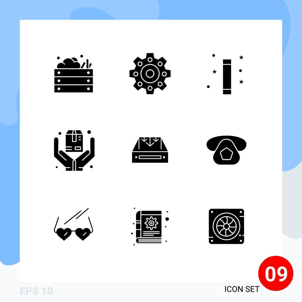 Pack of 9 Modern Solid Glyphs Signs and Symbols for Web Print Media such as mail box magic safe hands Editable Vector Design Elements