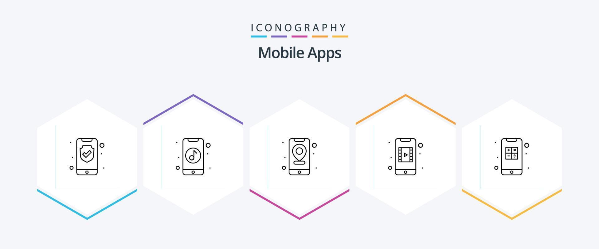 Mobile Apps 25 Line icon pack including . video streaming. app. video player. map vector