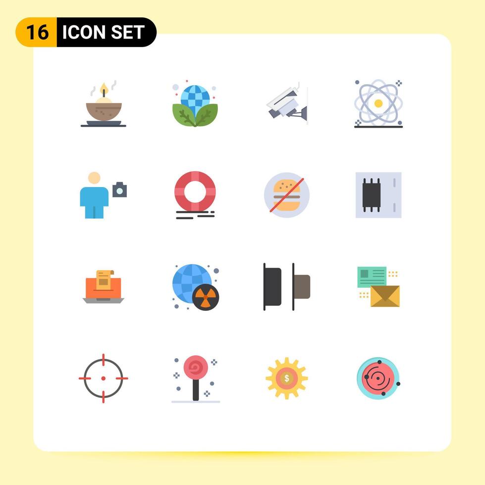 interfaz móvil conjunto de colores planos de 16 pictogramas de poder corporal cctv energía nuclear paquete editable de elementos de diseño de vectores creativos