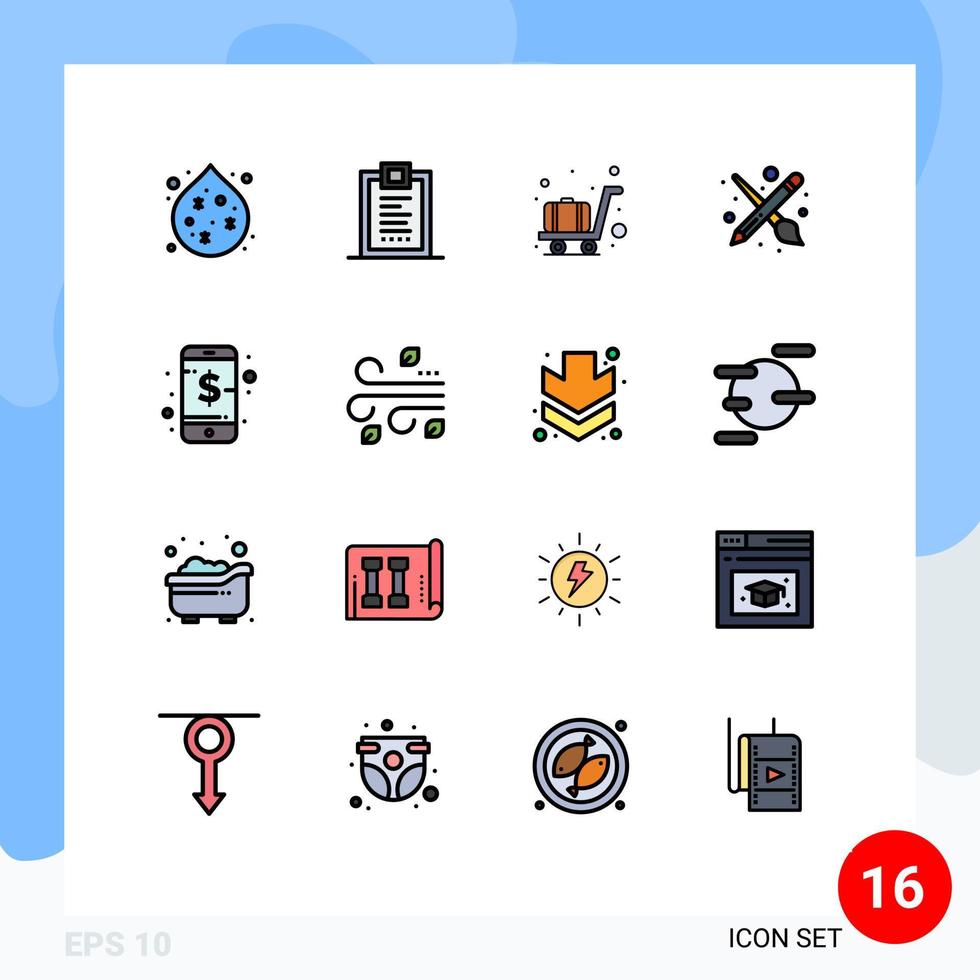 16 User Interface Flat Color Filled Line Pack of modern Signs and Symbols of phone business airport pencil paint Editable Creative Vector Design Elements