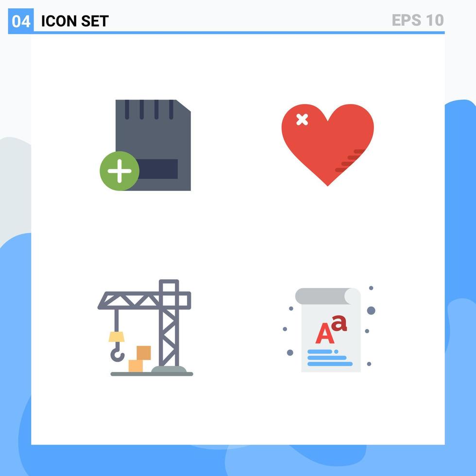 Set of 4 Vector Flat Icons on Grid for add report devices love construction Editable Vector Design Elements