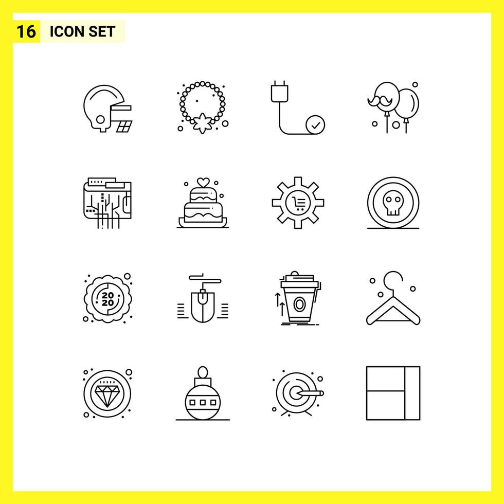 Set of 16 Vector Outlines on Grid for currency father computers dad hardware Editable Vector Design Elements