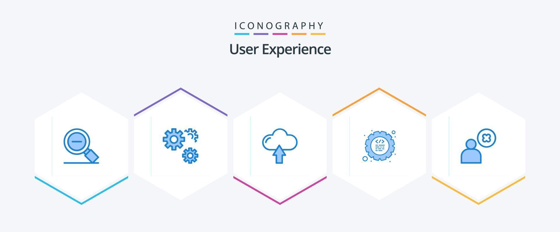 User Experience 25 Blue icon pack including cross. gear. service. cog. upload vector
