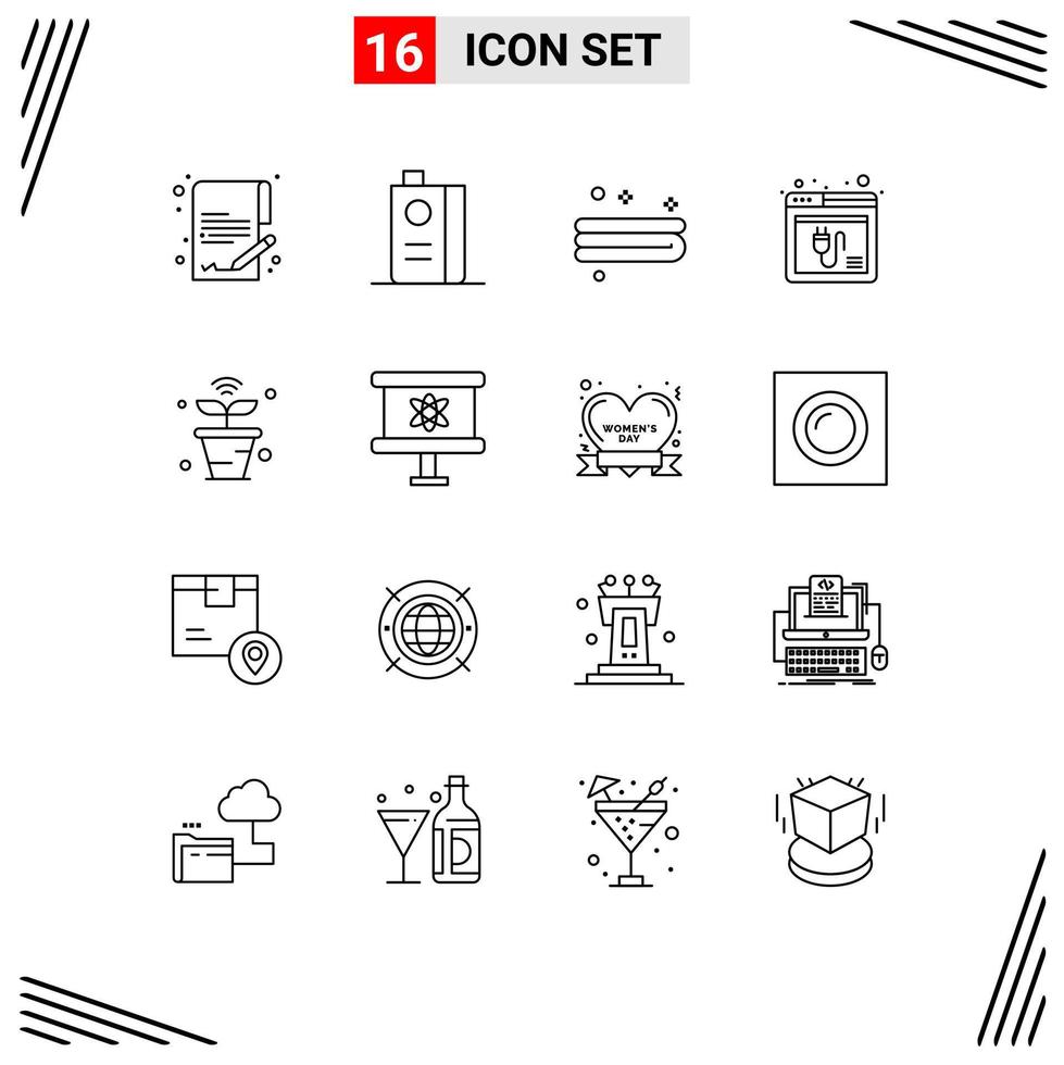 Set of 16 Vector Outlines on Grid for iot website clean web internet Editable Vector Design Elements