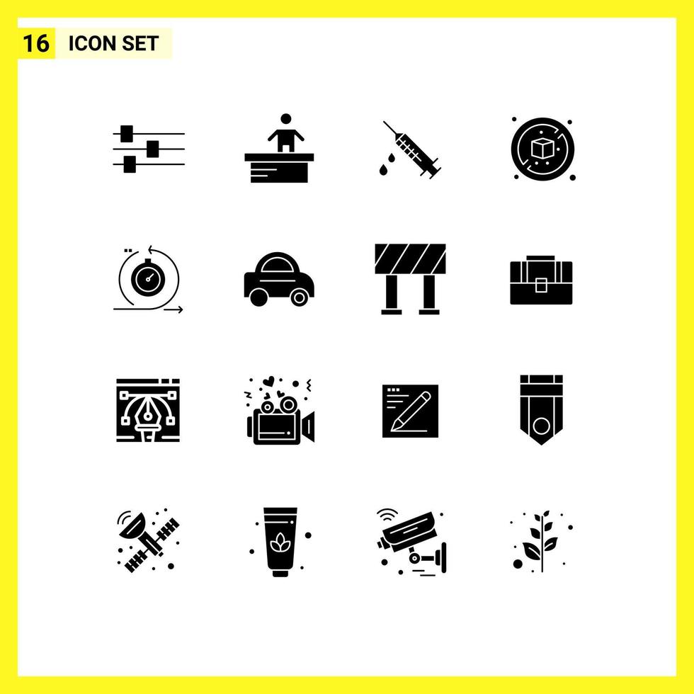 Universal Icon Symbols Group of 16 Modern Solid Glyphs of fast cycle injection agile diet Editable Vector Design Elements