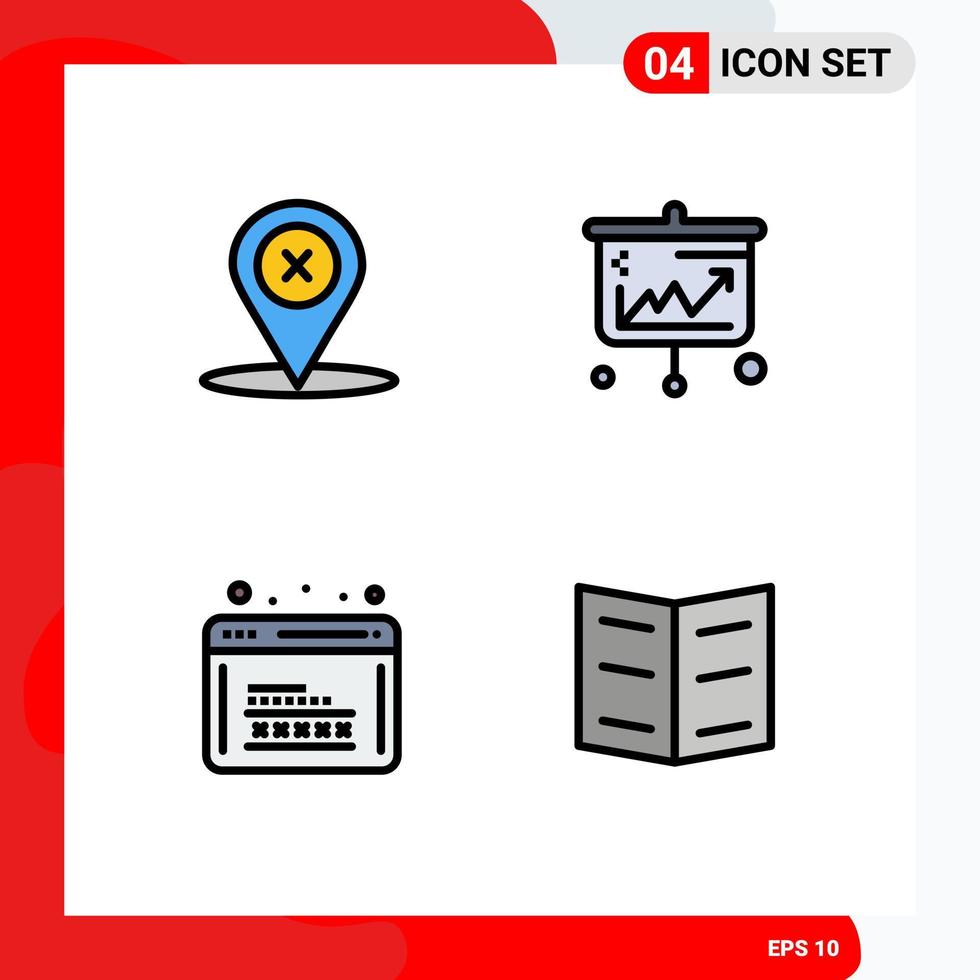 Set of 4 Commercial Filledline Flat Colors pack for location coding delete banking programming Editable Vector Design Elements