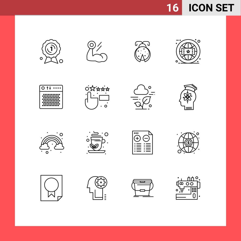 Mobile Interface Outline Set of 16 Pictograms of amplifier global workout branding ladybug Editable Vector Design Elements