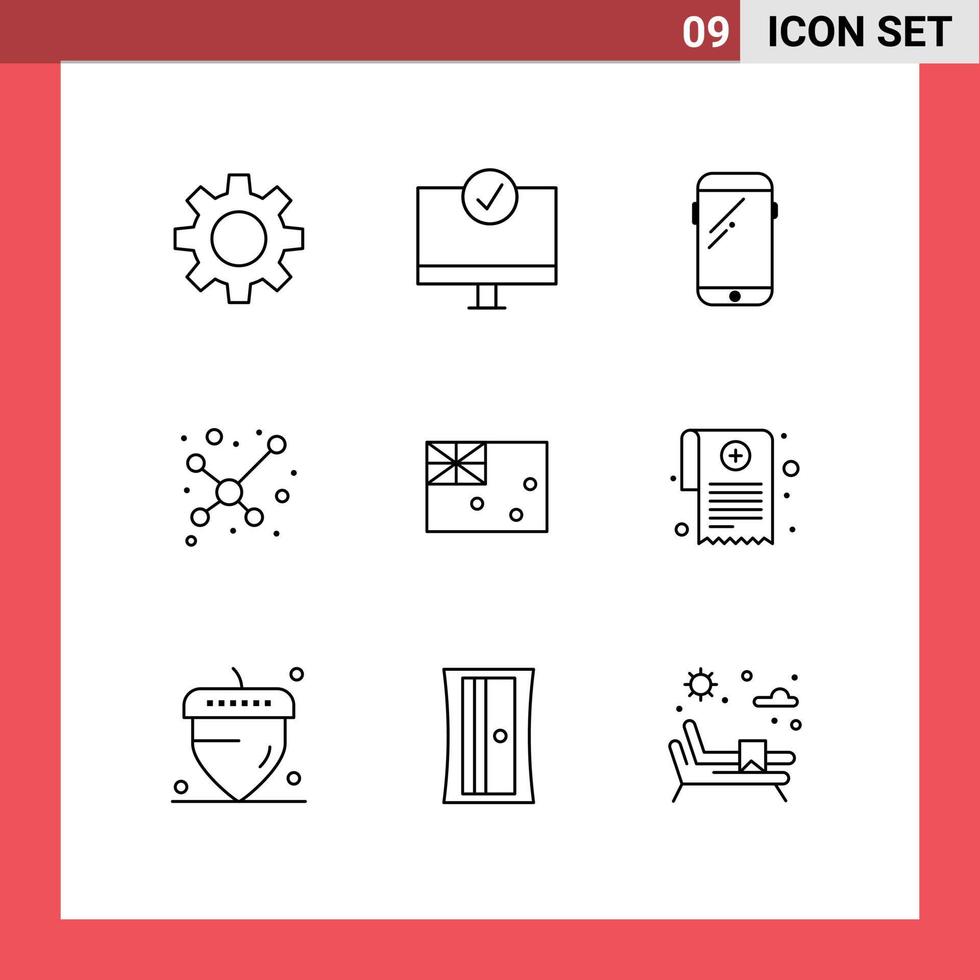 Set of 9 Vector Outlines on Grid for australia science phone molecule samsung Editable Vector Design Elements