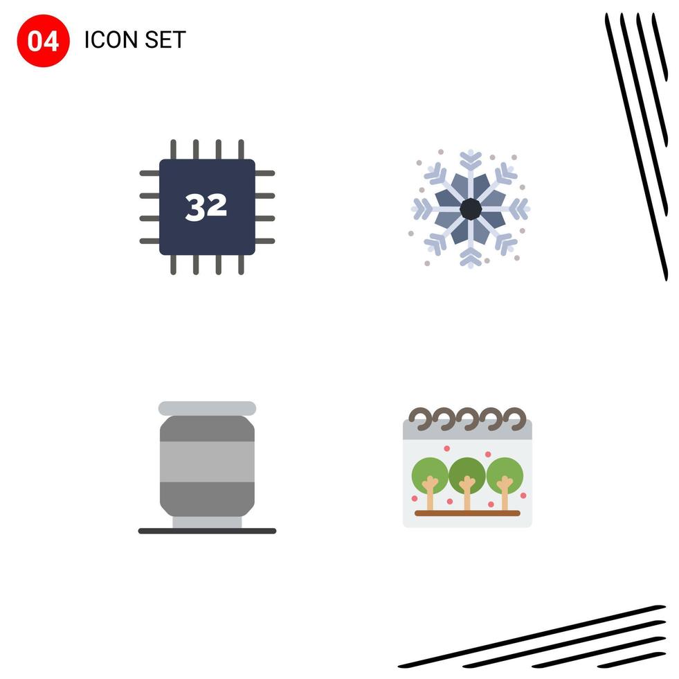4 iconos planos universales firman símbolos de chip can gadget copo de nieve tierra elementos de diseño vectorial editables vector