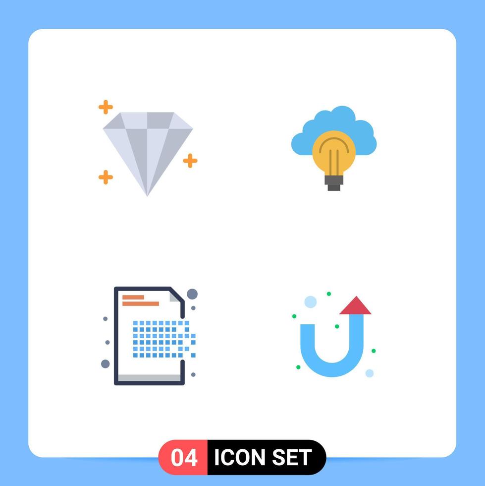 Flat Icon Pack of 4 Universal Symbols of diamond data idea focus encryption Editable Vector Design Elements