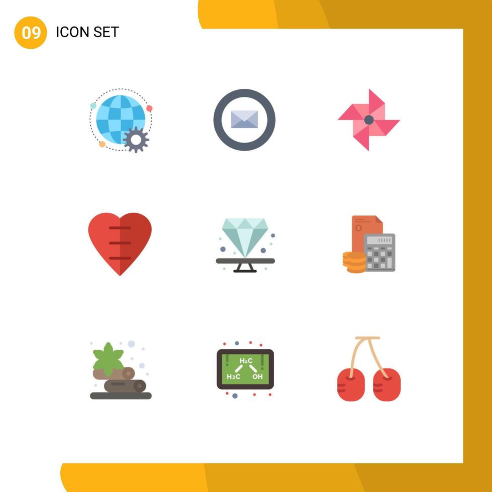 conjunto de 9 iconos de interfaz de usuario modernos símbolos signos para elementos de diseño vectorial editables en forma de corazón de signo médico de resorte premium de joya vector