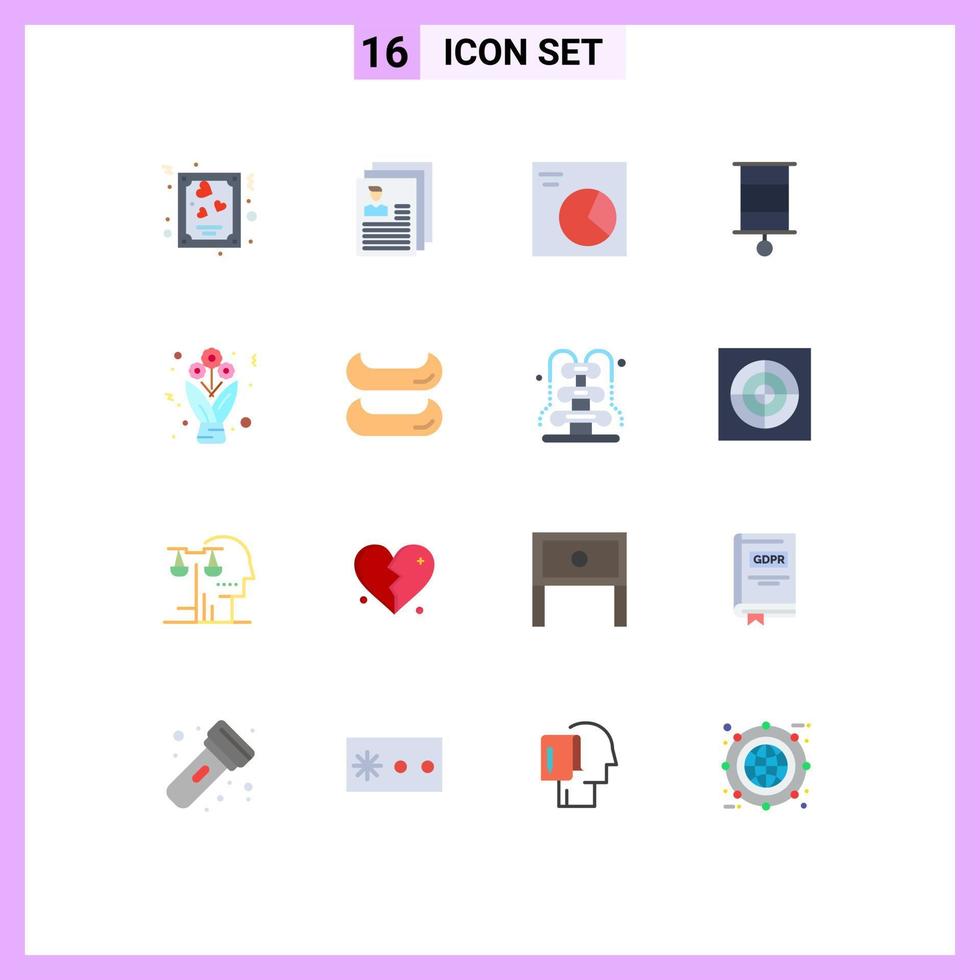 conjunto moderno de 16 colores planos y símbolos como flores perfil de juguete niño bebé paquete editable de elementos creativos de diseño de vectores