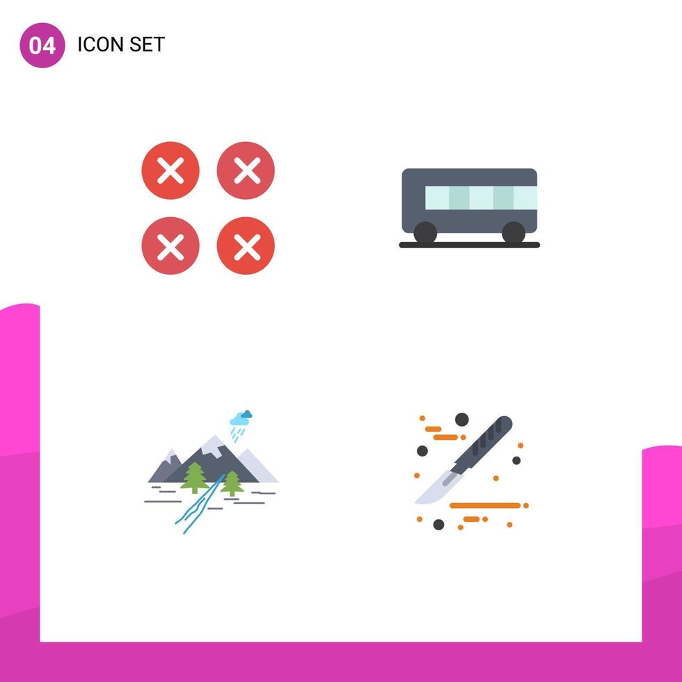 Group of 4 Modern Flat Icons Set for abstract hill ui transport nature Editable Vector Design Elements