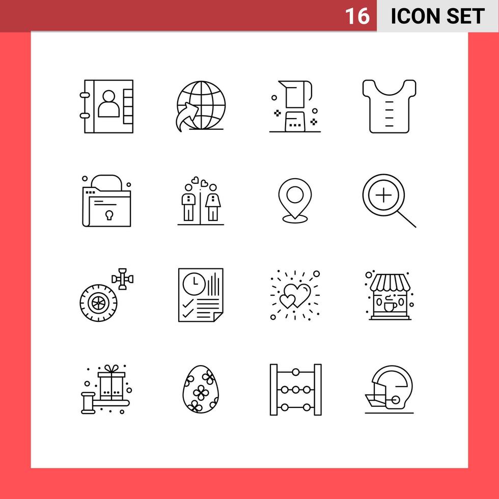 Outline Pack of 16 Universal Symbols of men file drink folder clothes Editable Vector Design Elements