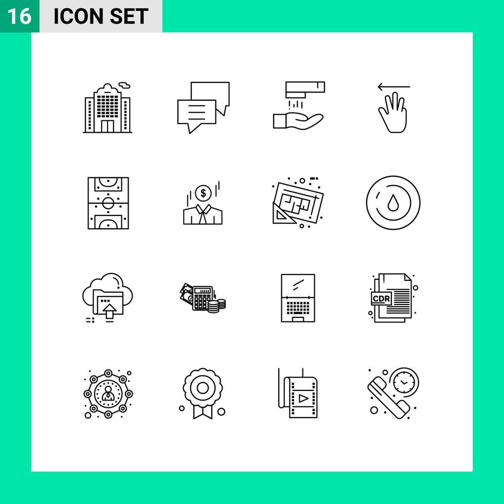 Group of 16 Modern Outlines Set for football entertainment hand wash left hand cursor Editable Vector Design Elements