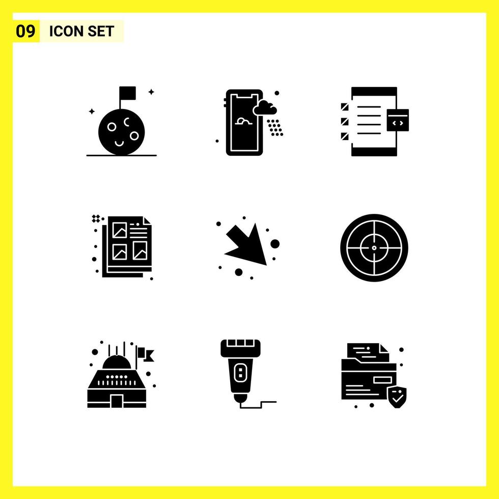 9 User Interface Solid Glyph Pack of modern Signs and Symbols of right arrow develop idea design Editable Vector Design Elements