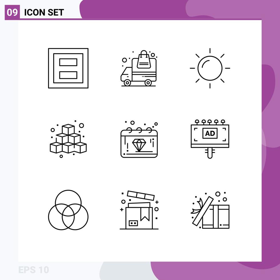 Modern Set of 9 Outlines and symbols such as banking game order fun cubes Editable Vector Design Elements