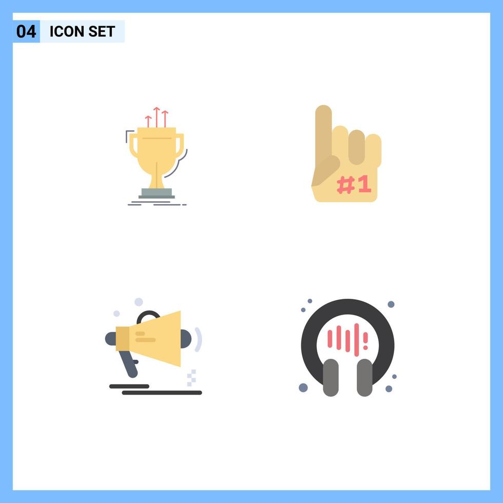 Pack of 4 creative Flat Icons of award advertising edge finger megaphone Editable Vector Design Elements