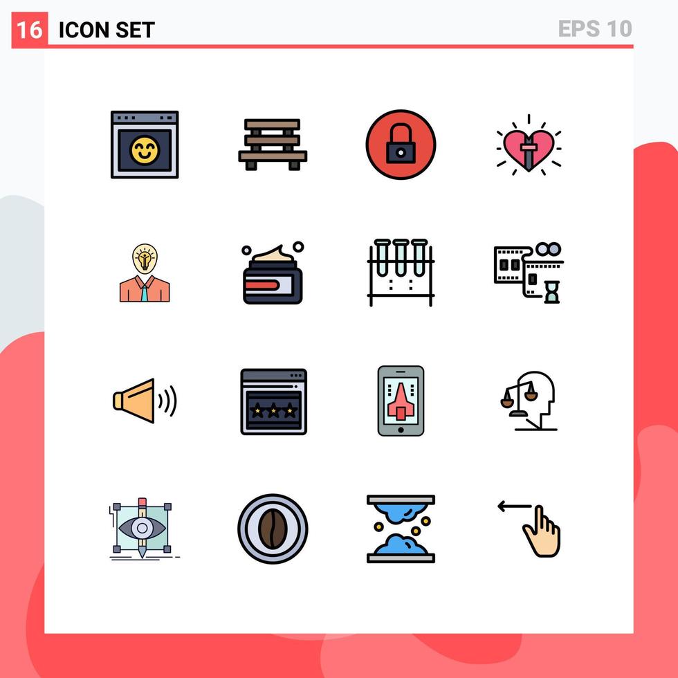 Universal Icon Symbols Group of 16 Modern Flat Color Filled Lines of easter celebration sitting heart multimedia Editable Creative Vector Design Elements