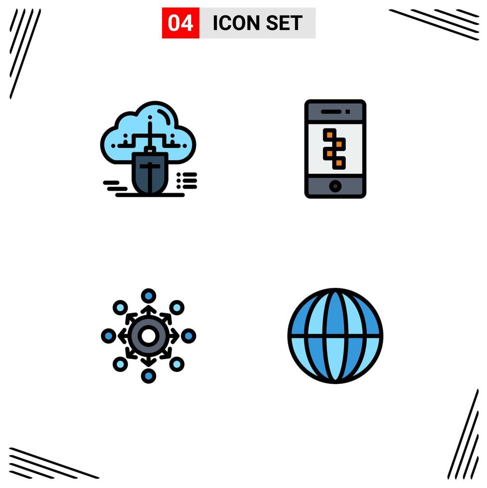 4 Thematic Vector Filledline Flat Colors and Editable Symbols of mouse network online communications connect Editable Vector Design Elements