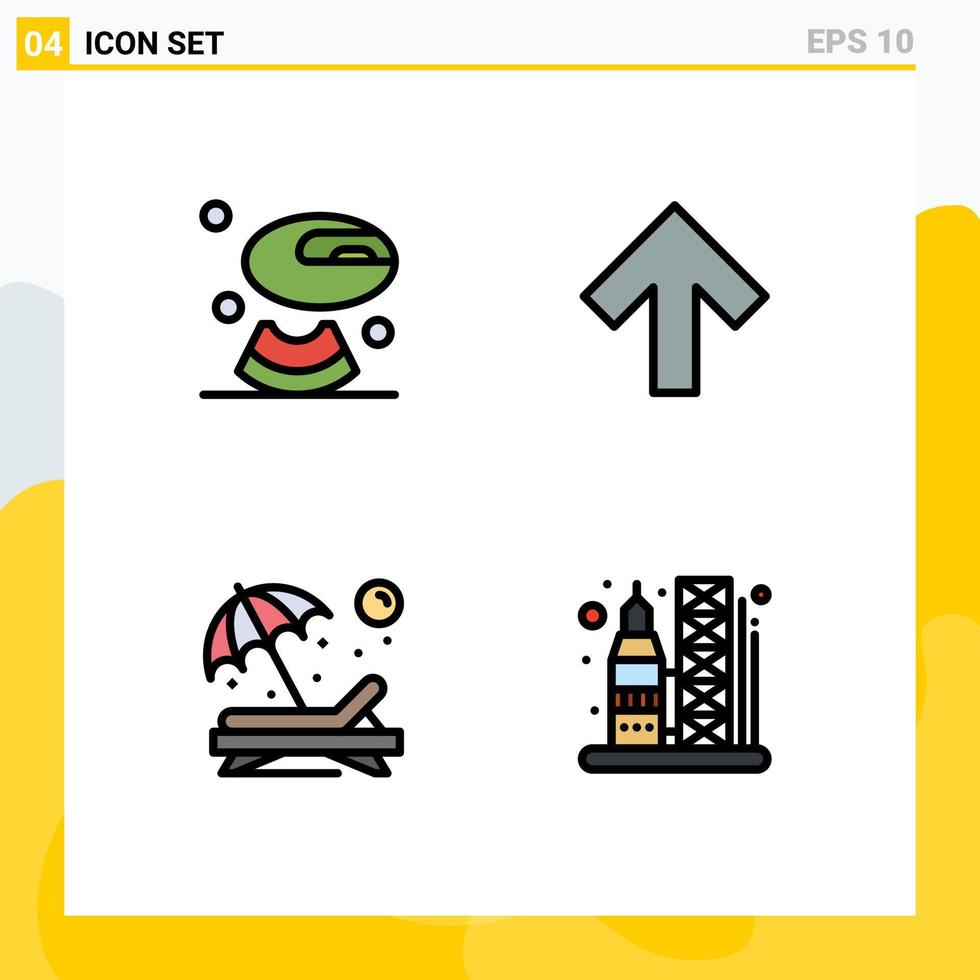 Stock Vector Icon Pack of 4 Line Signs and Symbols for melon sun arrow beach launch Editable Vector Design Elements