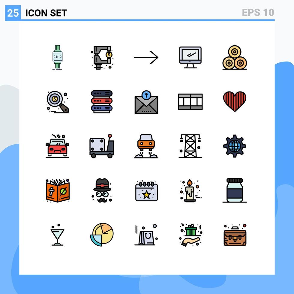 Filled line Flat Color Pack of 25 Universal Symbols of hays pc tax imac monitor Editable Vector Design Elements