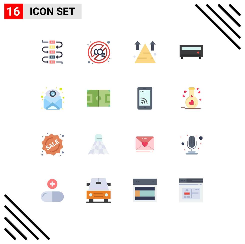 Modern Set of 16 Flat Colors and symbols such as eye attachment land player amplifier Editable Pack of Creative Vector Design Elements
