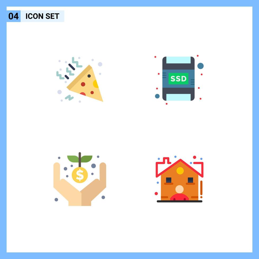 conjunto de 4 paquetes de iconos planos comerciales para elementos de diseño de vectores editables de confetti money card crowd estate