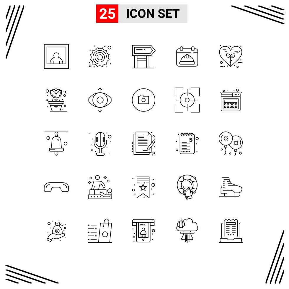 Stock Vector Icon Pack of 25 Line Signs and Symbols for love eco location bio day Editable Vector Design Elements