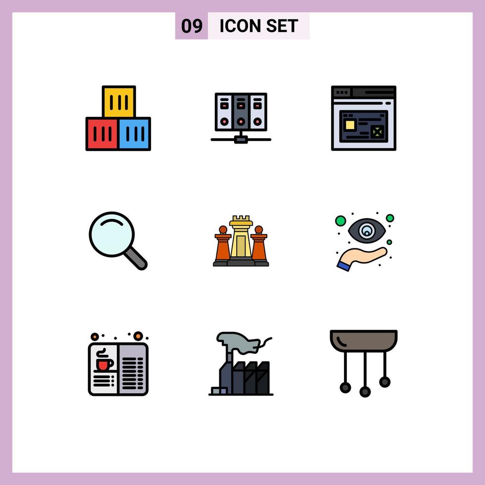 9 colores planos universales de línea de llenado establecidos para aplicaciones web y móviles computadora ui diseño de búsqueda en Internet elementos de diseño vectorial editables vector