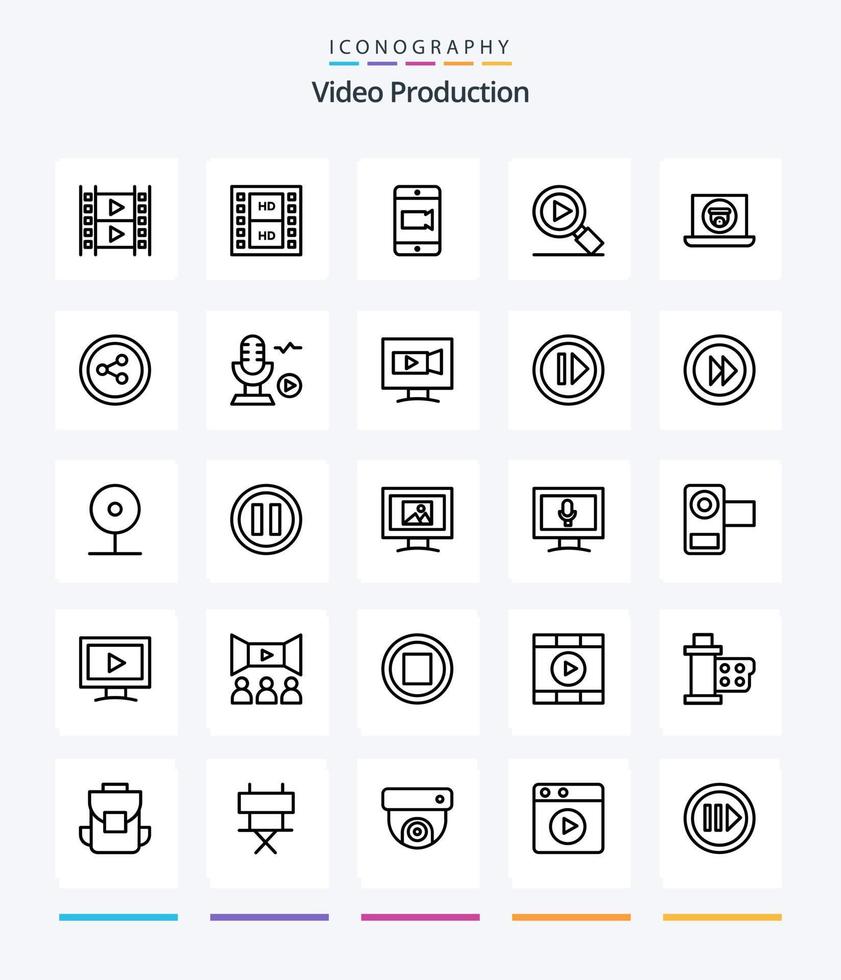 producción de video creativo 25 paquete de iconos de contorno como cámara. computadora portátil . cámara. multimedios video vector