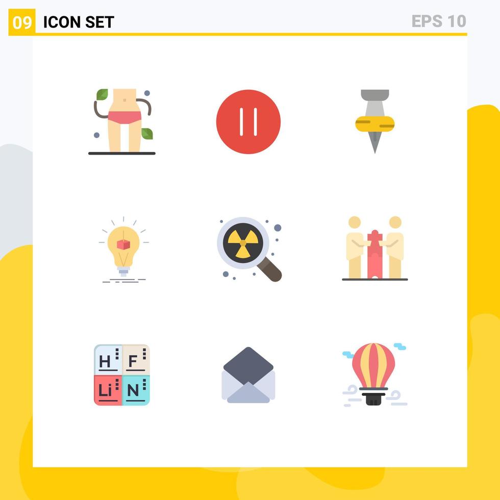 Universal Icon Symbols Group of 9 Modern Flat Colors of radioactive box education printing bulb Editable Vector Design Elements