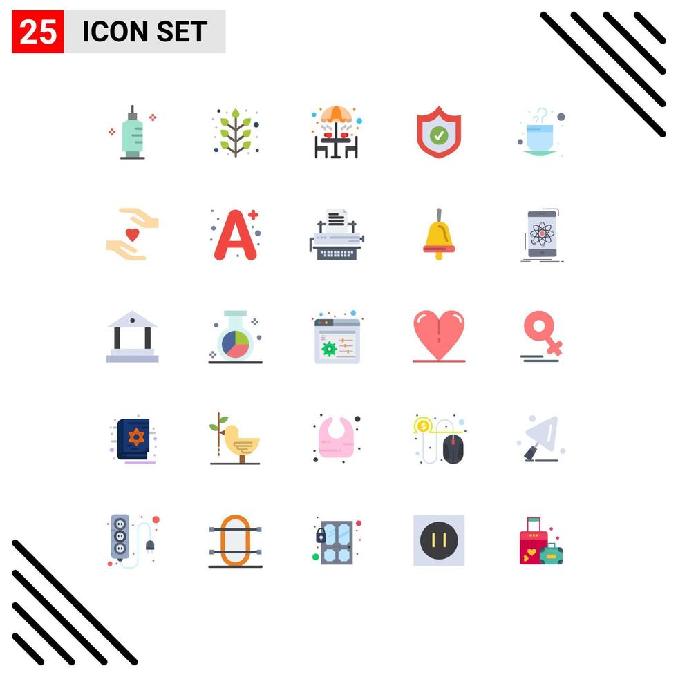 Flat Color Pack of 25 Universal Symbols of cup shield chair security umbrella Editable Vector Design Elements