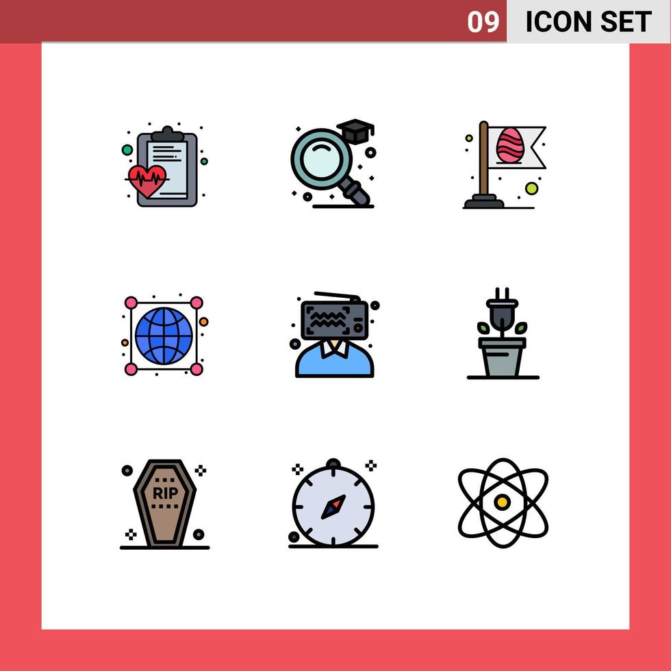 Pack of 9 Modern Filledline Flat Colors Signs and Symbols for Web Print Media such as broadcasting blogger easter connections globe Editable Vector Design Elements