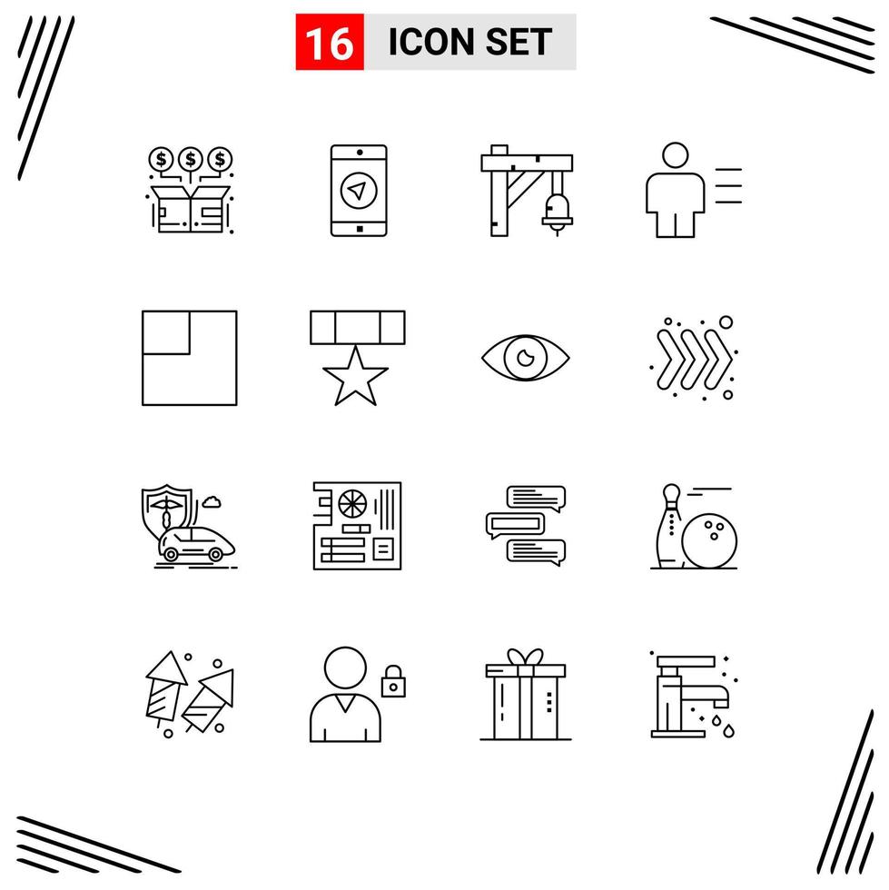 Universal Icon Symbols Group of 16 Modern Outlines of human body poniter avatar transportation Editable Vector Design Elements