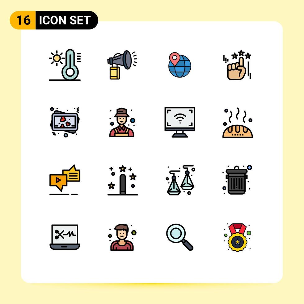 Flat Color Filled Line Pack of 16 Universal Symbols of photo love location marketing hand Editable Creative Vector Design Elements