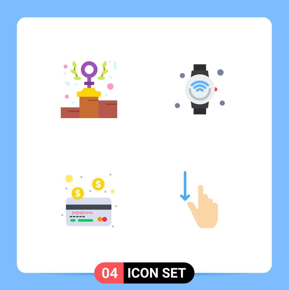 Group of 4 Flat Icons Signs and Symbols for power card podium internet of things payment Editable Vector Design Elements