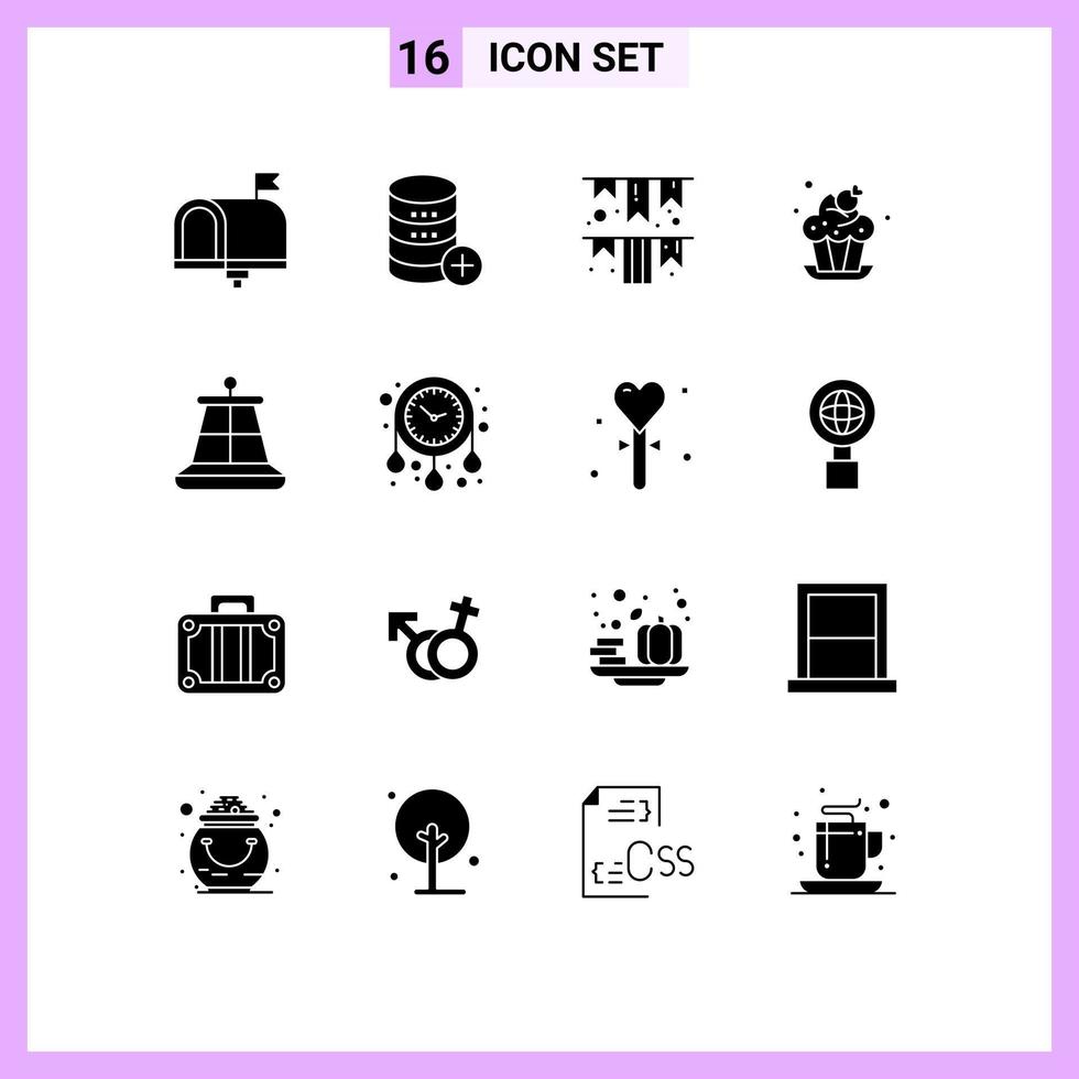 Set of 16 Vector Solid Glyphs on Grid for dessert cake storage bakery paper Editable Vector Design Elements