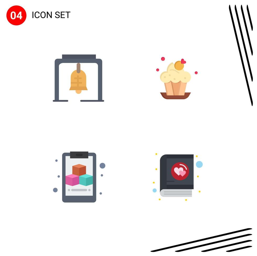 4 Flat Icon concept for Websites Mobile and Apps alert cube church bell cup book Editable Vector Design Elements