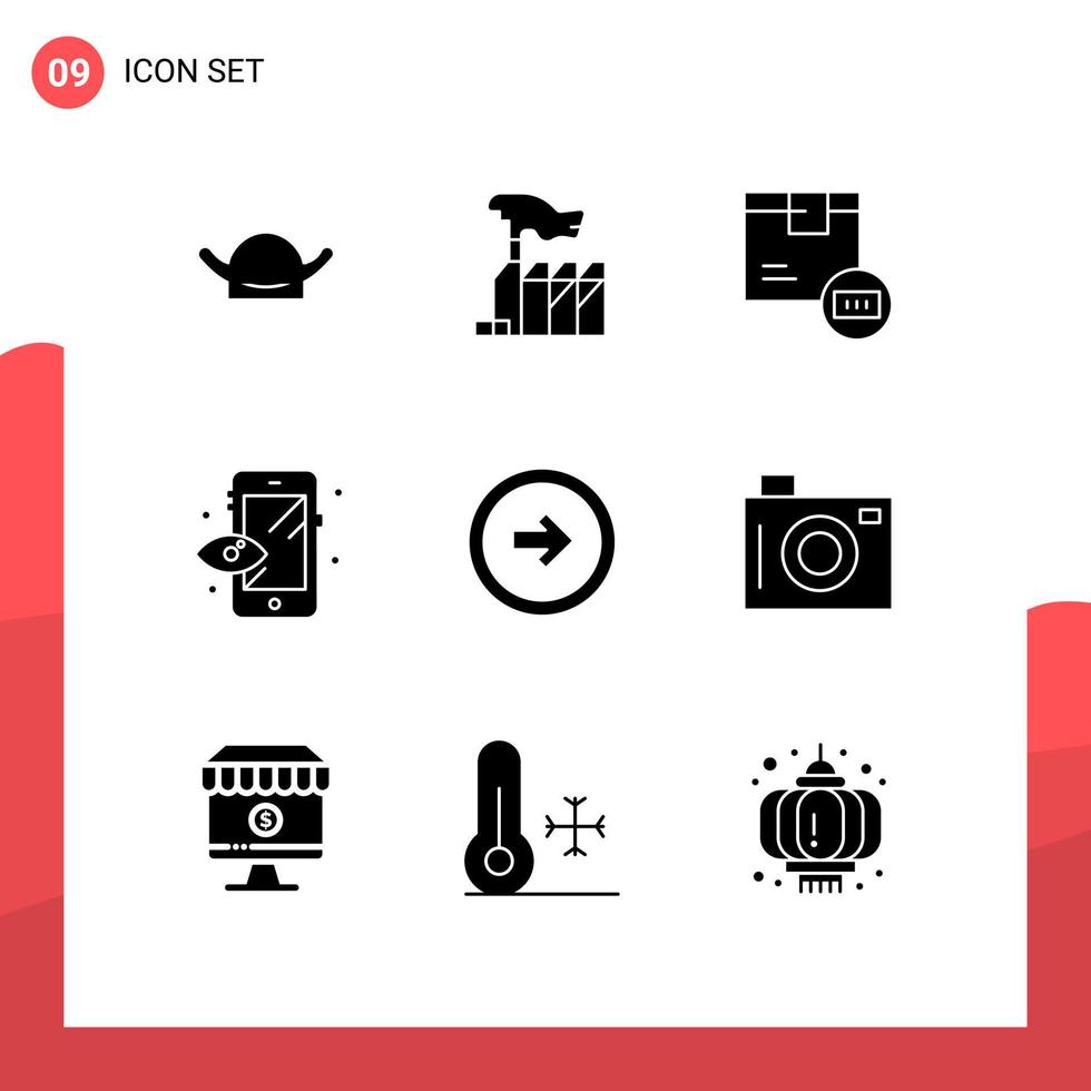 9 Thematic Vector Solid Glyphs and Editable Symbols of arrow process lobbying creative shipping Editable Vector Design Elements